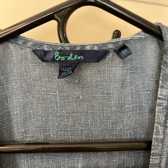 Boden blue heather linen crinkle wrap dress size 8R - Picture 2 of 6